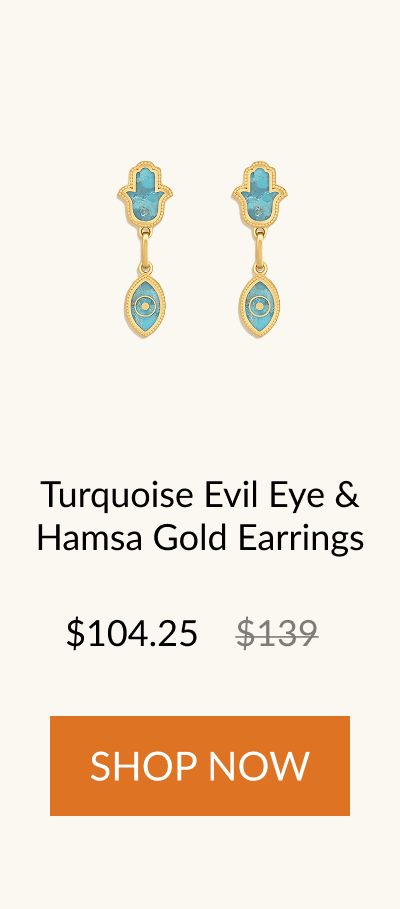 Turquoise Evil Eye & Hamsa Gold Earrings