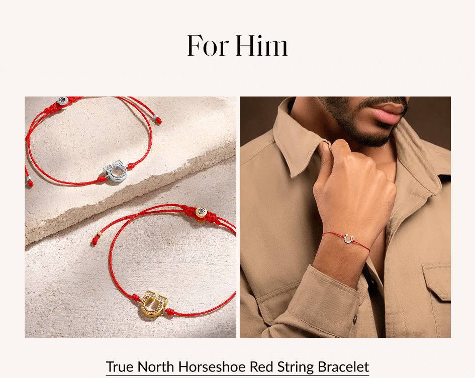 For Him True North Horseshoe Red String Bracelet
