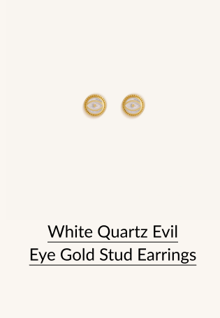 White Quartz Evil Eye Gold Stud Earrings