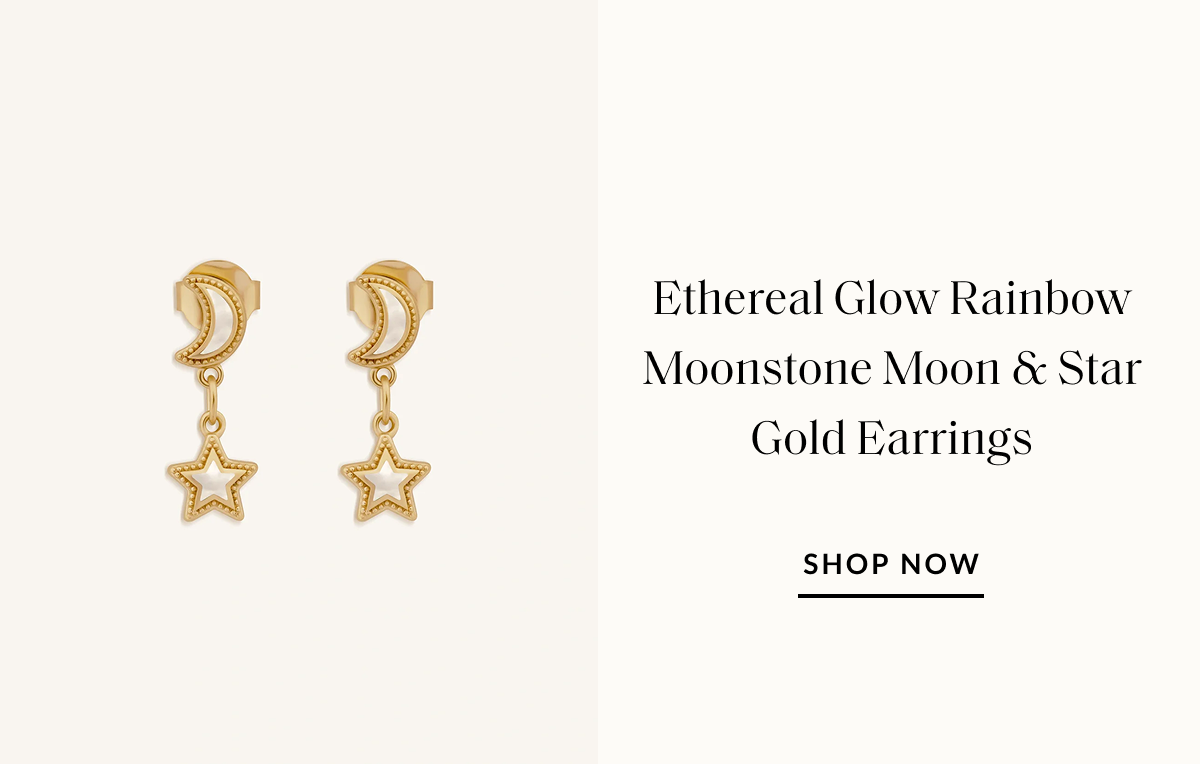 Ethereal Glow Rainbow Moonstone Moon & Star Gold Earrings