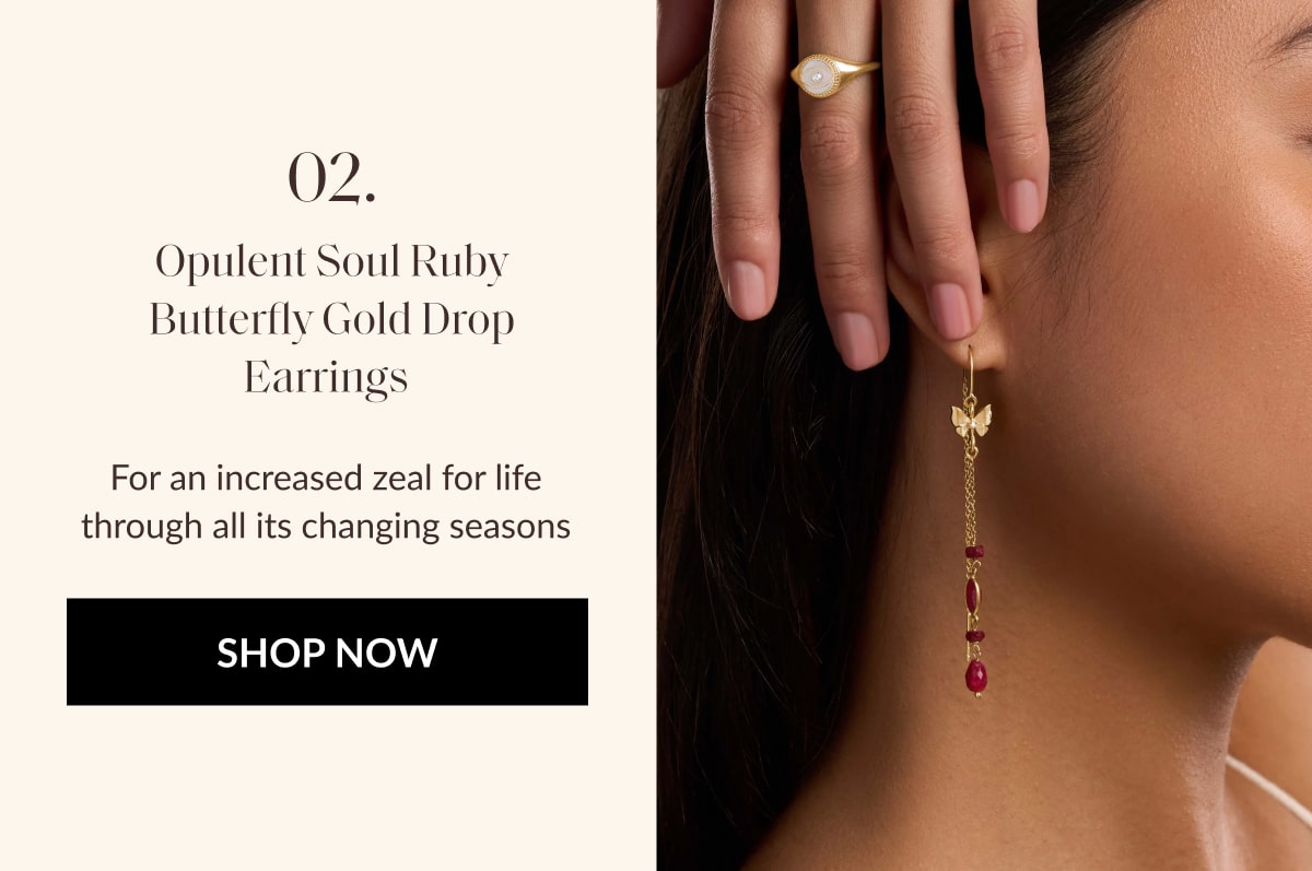 Opulent Soul Ruby Butterfly Gold Drop Earrings