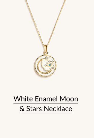 White Enamel Moon & Stars Necklace