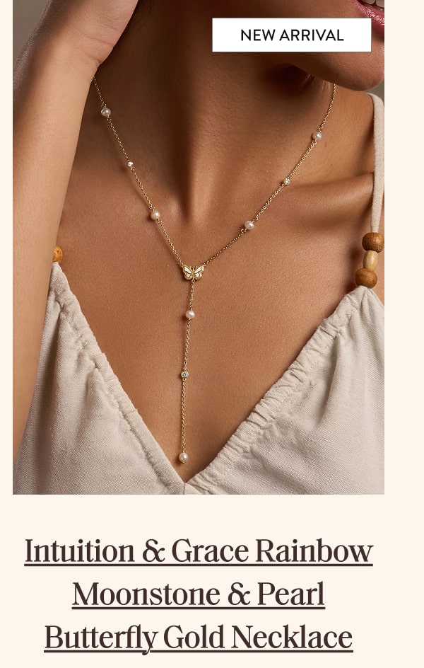 Intuition & Grace Rainbow Moonstone & Pearl Butterfly Gold Necklace 