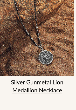 Silver Gunmetal Lion Medallion Necklace