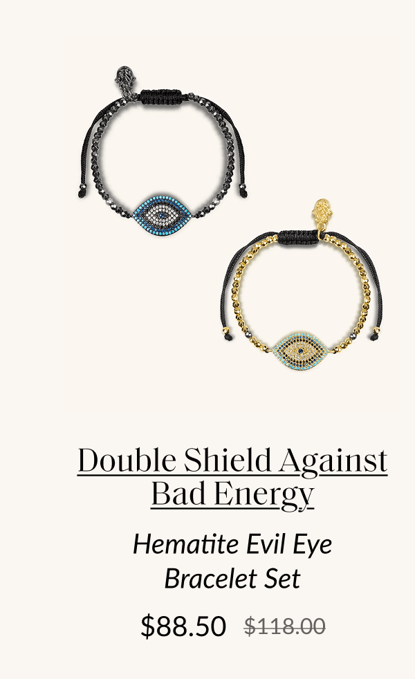 Double Shield Against Bad Energy Hematite Evil Eye Bracelet Set