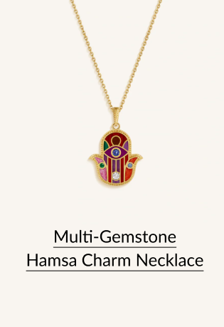 Multi-Gemstone Hamsa Charm Necklace