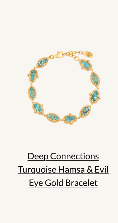 Deep Connections Turquoise Hamsa & Evil Eye Gold Bracelet