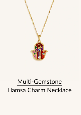 Multi-Gemstone Hamsa Charm Necklace