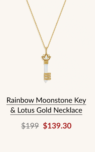 Rainbow Moonstone Key & Lotus Gold Necklace