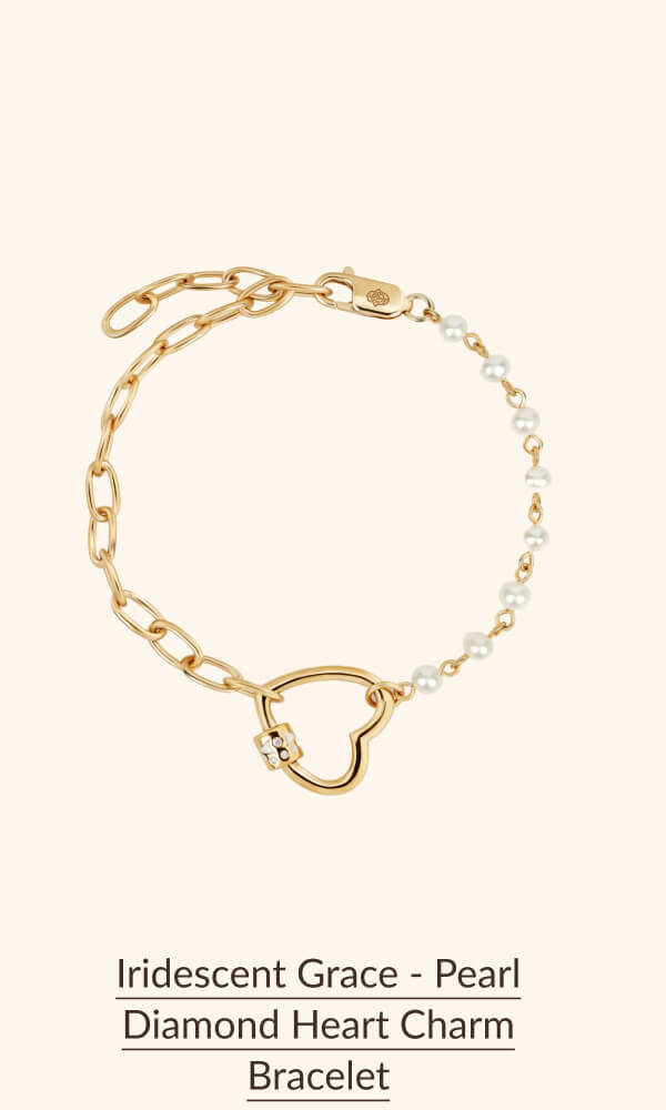 Iridescent Grace - Pearl Diamond Heart Charm Bracelet