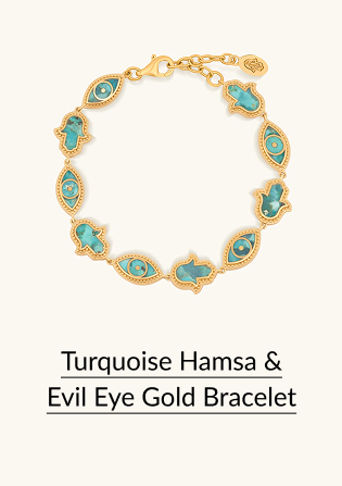 Turquoise Hamsa & Evil Eye Gold Bracelet