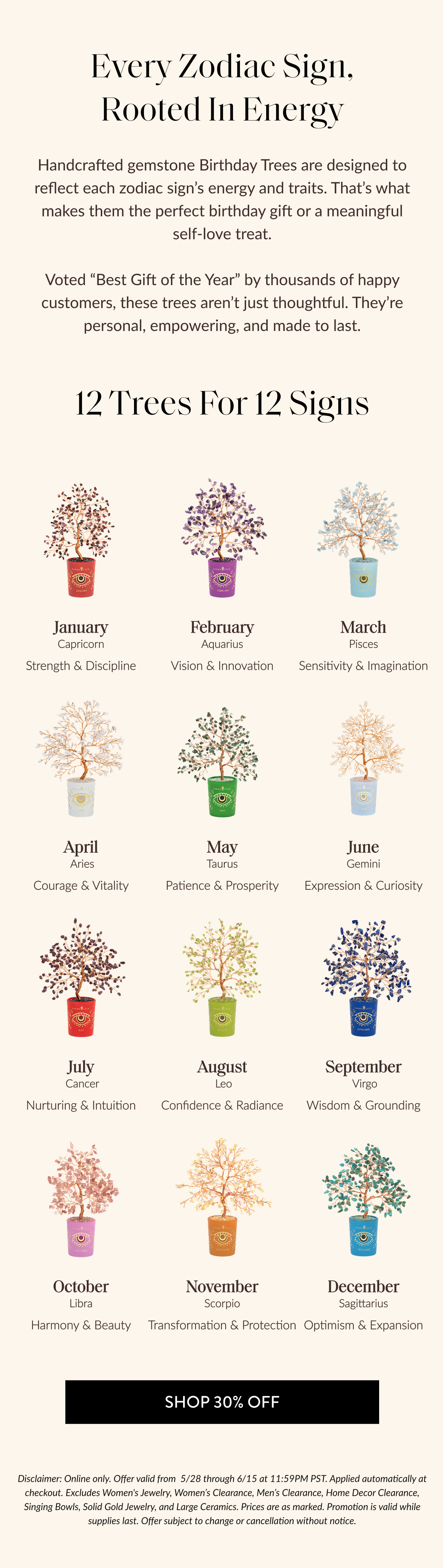 Handcrafted gemstone Birthday Trees are designed to reflect each zodiac sign's energy and traits. That's what makes them the perfect birthday gift or a meaningful self-love treat. Voted 