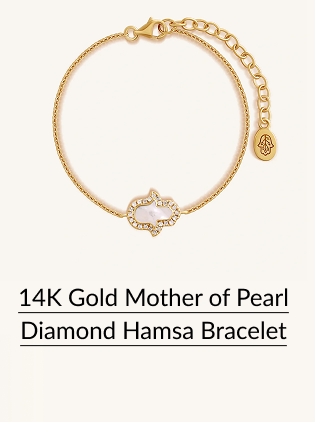 14K Gold Mother of Pearl Diamond Hamsa Bracelet