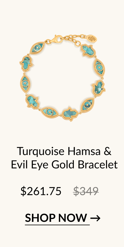 Turquoise Hamsa & Evil Eye Gold Bracelet $261.75