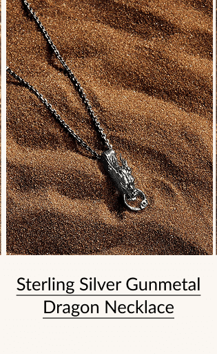 Sterling Silver Gunmetal Dragon Necklace
