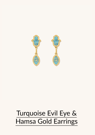 Turquoise Evil Eye & Hamsa Gold Earrings