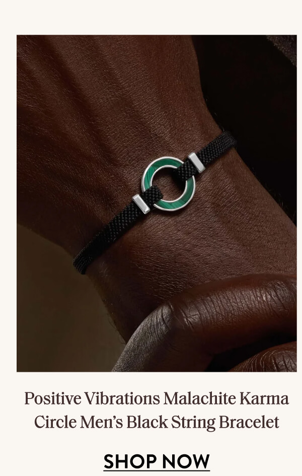 Positive Vibrations Malachite Karma Circle Men's Black String Bracelet