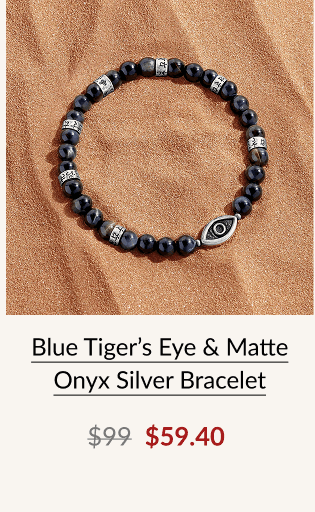 Blue Tiger's Eye & Matte Onyx Silver Bracelet