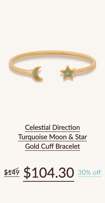 Celestial Direction Turquoise Moon & Star Gold Cuff Bracelet