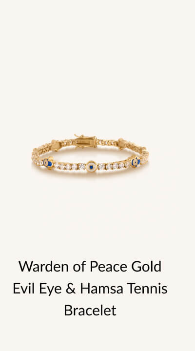 Give a Gift of Intention Mom, I want you to feel... Peaceful - Shop Warden of Peace Gold Evil Eye & Hamsa Tennis Bracelet