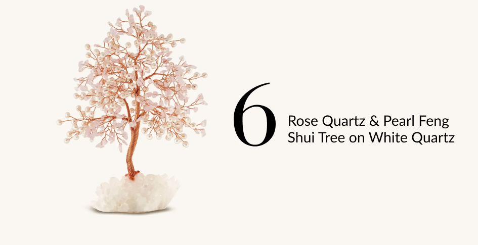 Rose Quartz & Pearl Feng Shui Tree on White Quartz
