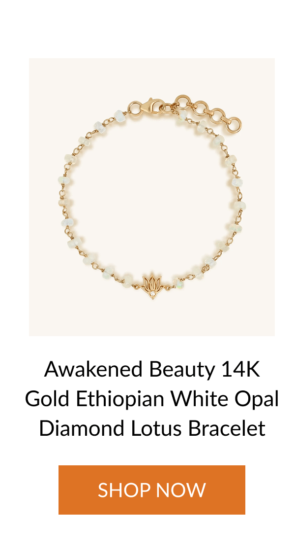 Awakened Beauty 14K Gold Ethiopian White Opal Diamond Lotus Bracelet