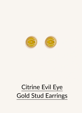 Citrine Evil Eye Gold Stud Earrings
