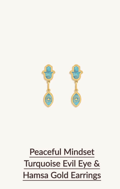 Peaceful Mindset Turquoise Evil Eye & Hamsa Gold Earrings