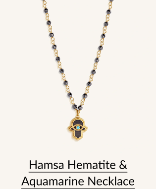 Hamsa Hematite & Aquamarine Necklace