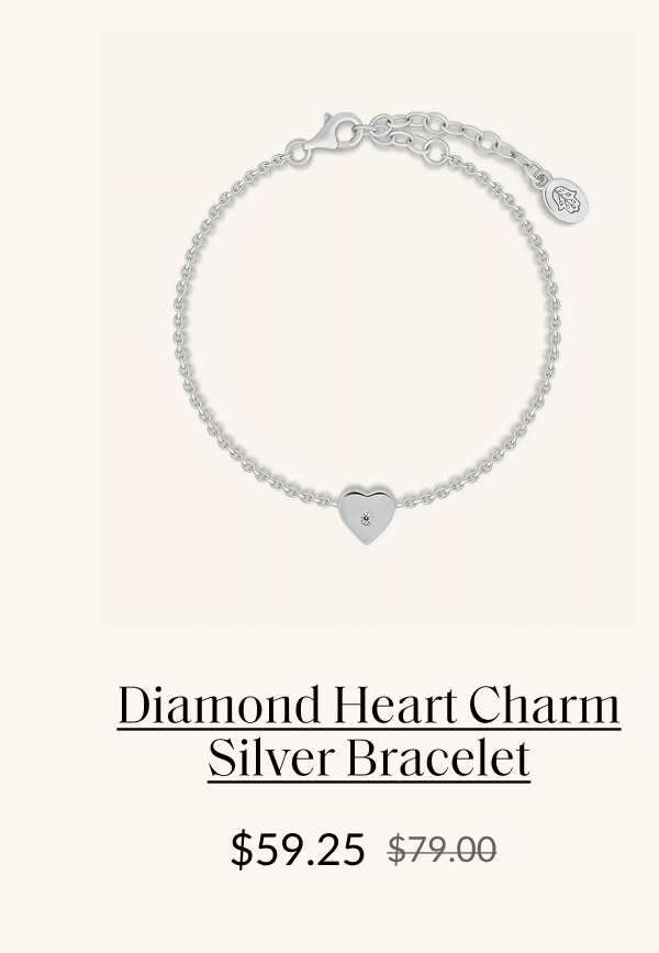 Diamond Heart Charm Silver Bracelet $59.25