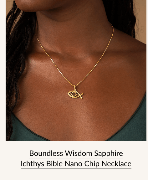 Boundless Wisdom Sapphire Ichthys Bible Nano Chip Necklace