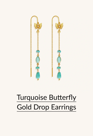 Turquoise Butterfly Gold Drop Earrings