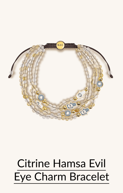 Citrine Hamsa Evil Eye Charm Bracelet