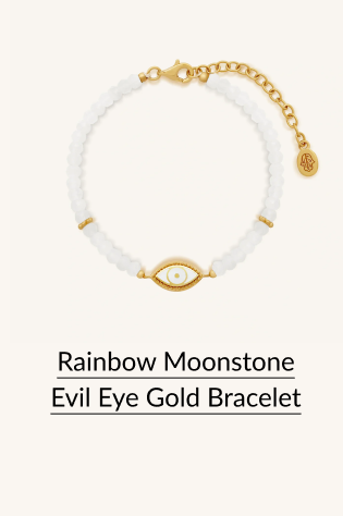 Rainbow Moonstone Evil Eye Gold Bracelet