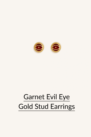 Garnet Evil Eye Gold Stud Earrings