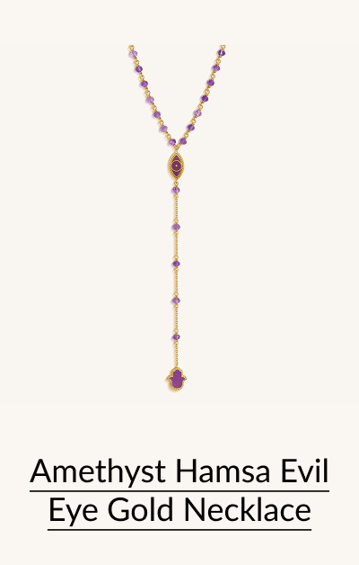 Amethyst Hamsa Evil Eye Gold Necklace