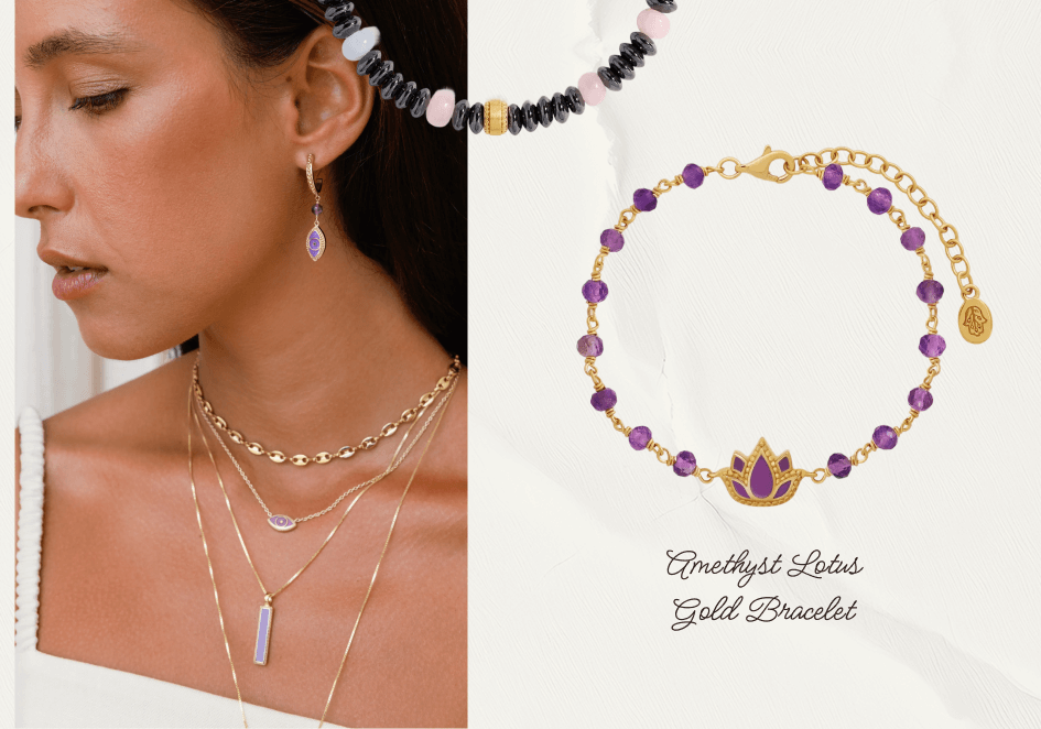 Amethyst Lotus Gold Bracelet