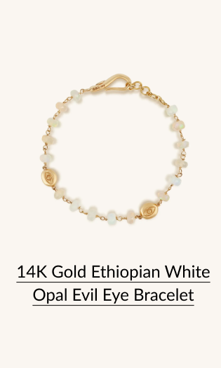 14K Gold Ethiopian White Opal Evil Eye Bracelet