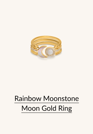 Rainbow Moonstone Moon Gold Ring
