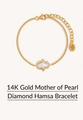14K Gold Mother of Pearl Diamond Hamsa Bracelet