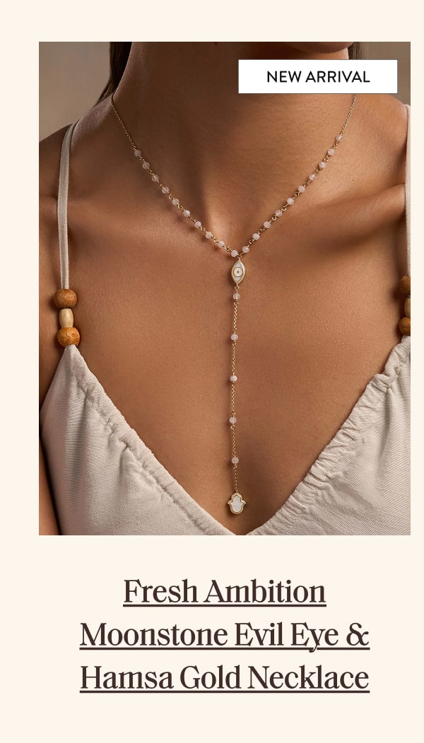 Fresh Ambition Moonstone Evil Eye & Hamsa Gold Necklace 