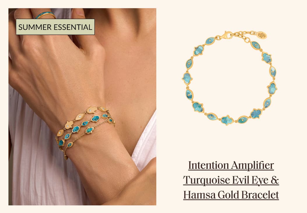 Intention Amplifier Turquoise Evil Eye & Hamsa Gold Bracelet