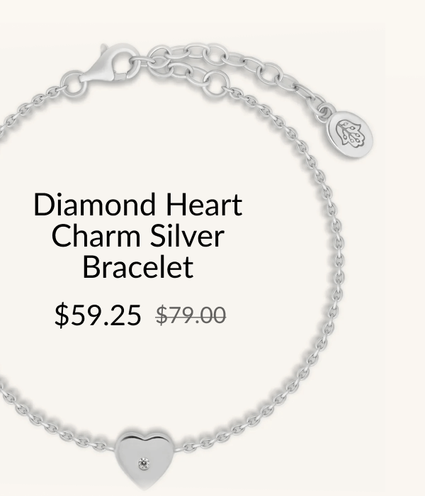 Diamond Heart Charm Silver Bracelet $59.25