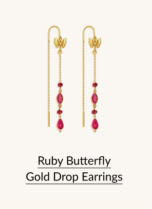 Ruby Butterfly Gold Drop Earrings
