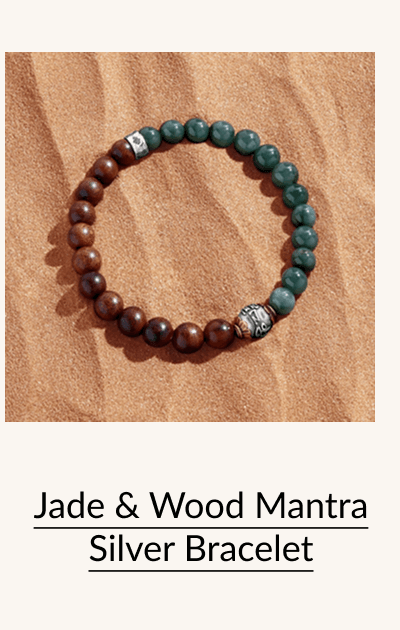 Jade & Wood Mantra Silver Bracelet