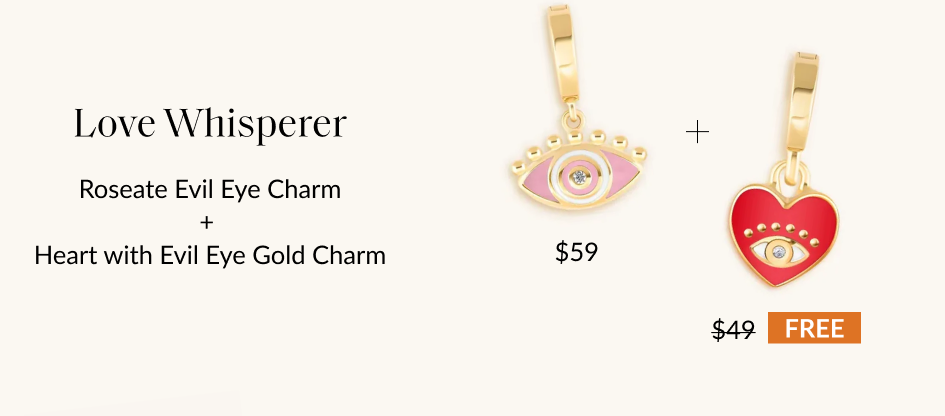 Love Whisperer Roseate Evil Eye Charm Heart with Evil Eye Gold Charm