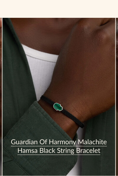Guardian of Harmony Malachite Hamsa Black String Bracelet