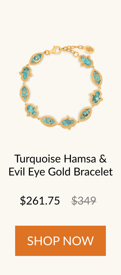 Turquoise Hamsa & Evil Eye Gold Bracelet $261.75