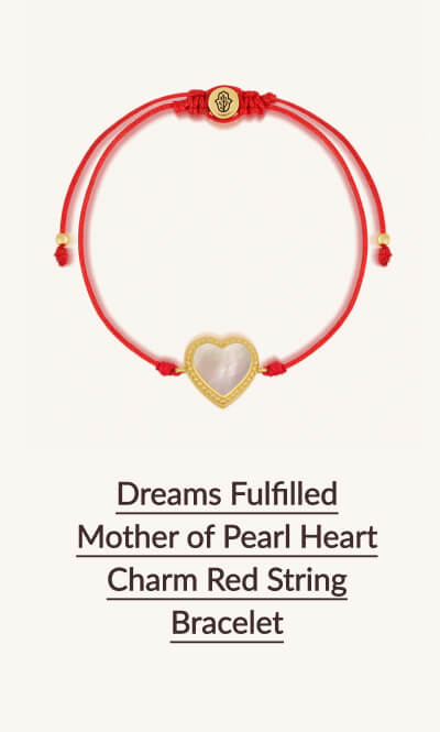 Timeless Treasures  To Adore - Shop Dreams Fulfilled Mother of Pearl Heart Charm Red String Bracelet