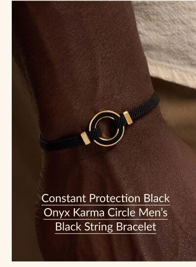 Constant Protection Black Onyx Karma Circle Men's Black String Bracelet